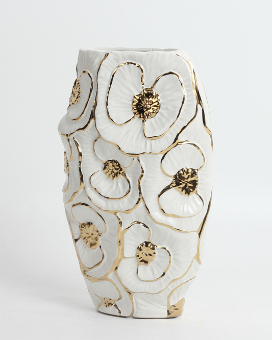Jarrón Floral Dorado Relieve
