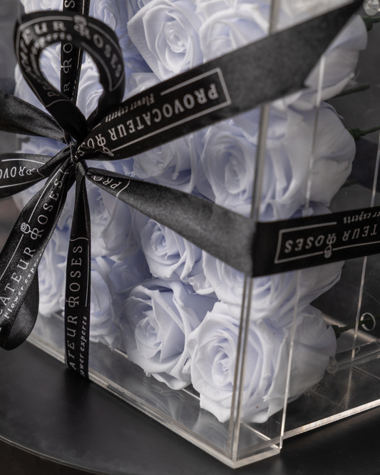 16 Rosas Preservadas Lilas en Caja Acrílica