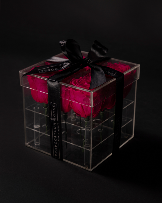 16 Rosas Preservadas Rojas en Caja Acrílica
